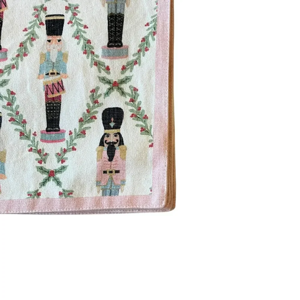 Lillian August Christmas Placemats 4pc NUTCRACKER DRUMMER BOY Pink Border New
